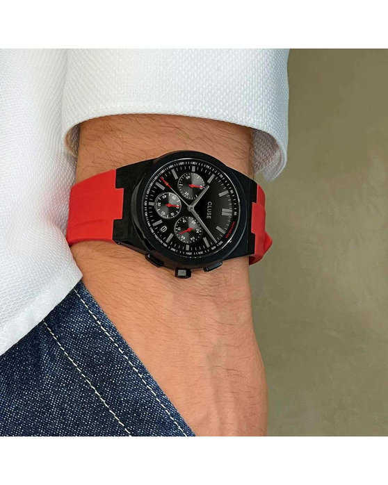 CLUSE Vigoureux Chronograph Red Silicone Strap