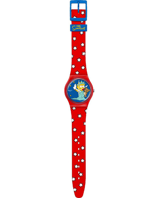 SWATCH Simpsons Little Lady Liberty Red Silicone Strap