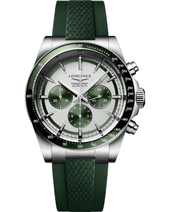 LONGINES Conquest Automatic Chronograph Green Rubber Strap