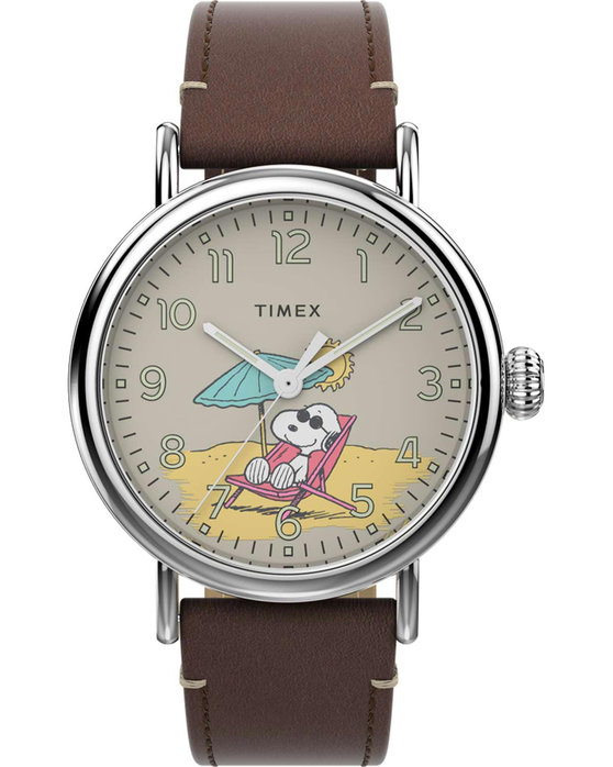 TIMEX Standard x Peanuts Snoopy At The Beach Brown Leather Strap