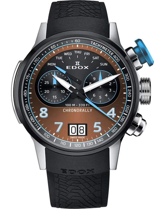 EDOX Chronorally Chronograph Black Rubber Strap