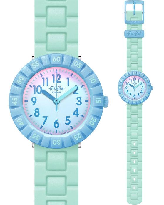 FLIK FLAK Blue Summer Splash with Turqoise Silicone Strap