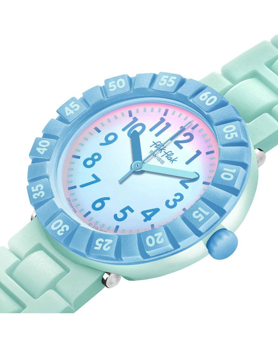 FLIK FLAK Blue Summer Splash with Turqoise Silicone Strap