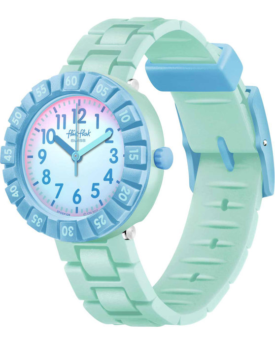 FLIK FLAK Blue Summer Splash with Turqoise Silicone Strap