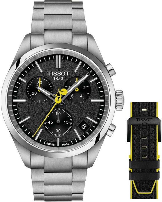 TISSOT PR100 Tour de France Chronograph Silver Stainless Steel Bracelet Special Edition Gift Set