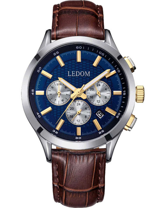 LEDOM Horizon Dual Time Brown Leather Strap