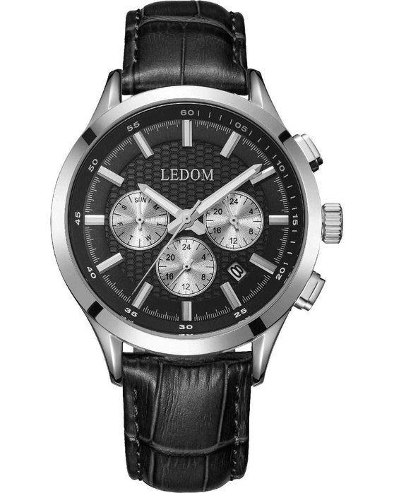 LEDOM Horizon Dual Time Black Leather Strap