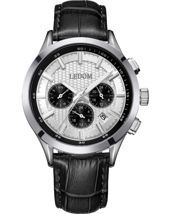 LEDOM Horizon Dual Time Black Leather Strap