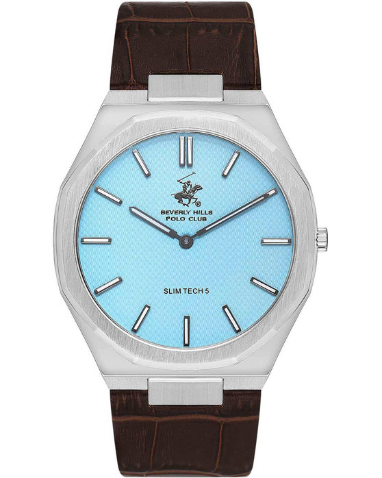 BEVERLY HILLS POLO CLUB Slim Tech 5 Brown Leather Strap