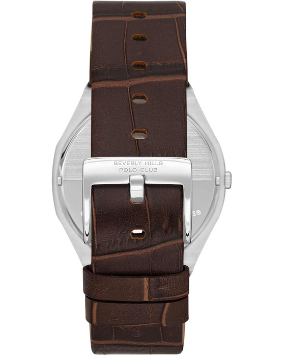 BEVERLY HILLS POLO CLUB Slim Tech 5 Brown Leather Strap