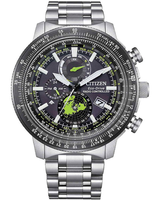 CITIZEN Promaster Eco-Drive RadioControlled Dual Time Silver Stainless Steel Bracelet