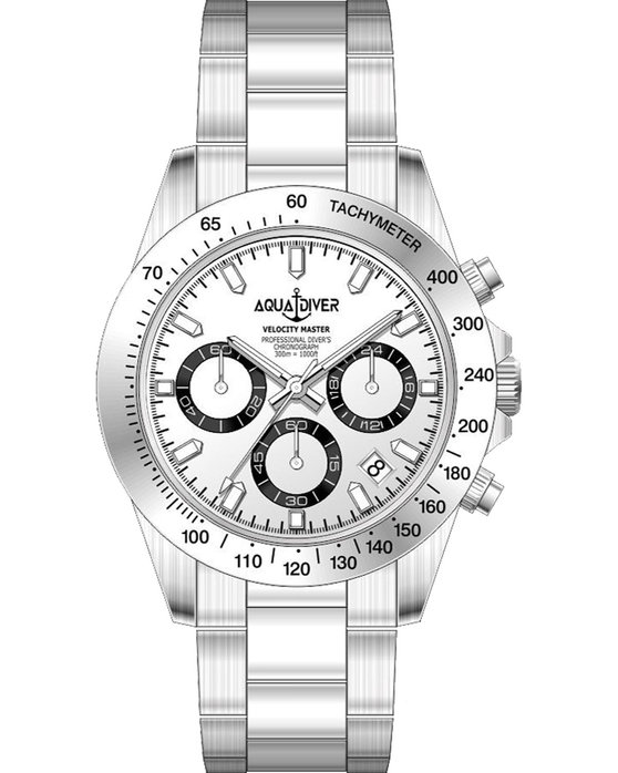 AQUADIVER Velocity Master Chronograph Silver Stainless Steel Bracelet