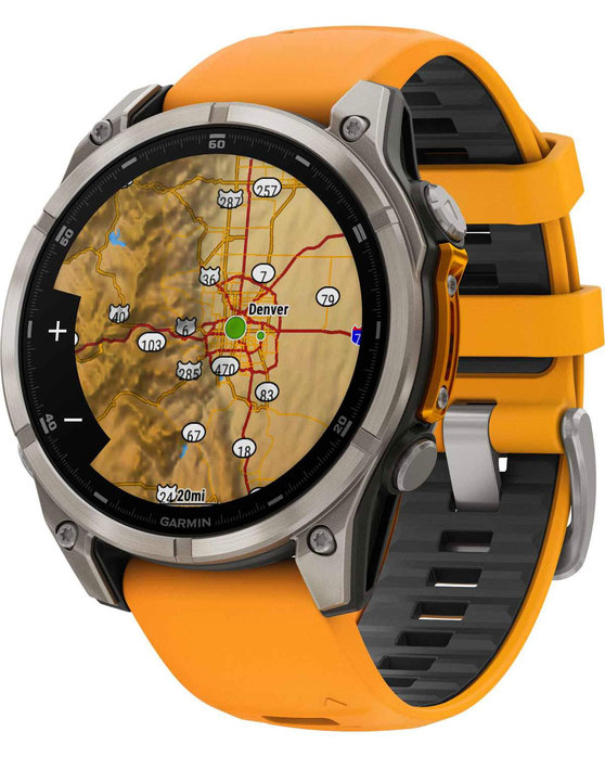 GARMIN Fenix 8 47mm AMOLED Sapphire Titanium with Spark Orange Silicone Band