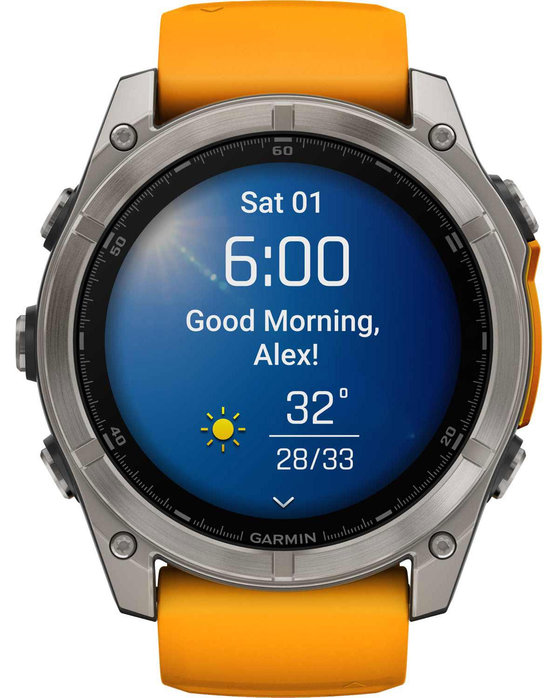 GARMIN Fenix 8 51mm AMOLED Sapphire Titanium with Spark Orange Silicone Band