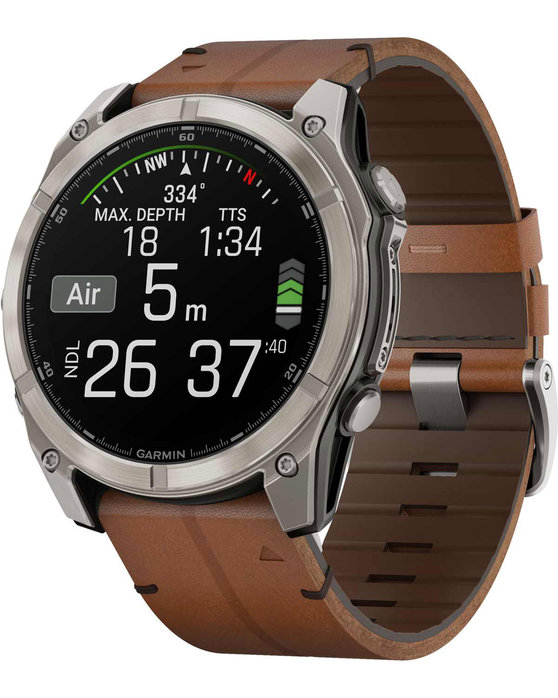 GARMIN Fenix 8 51mm AMOLED Sapphire Titanium with Chestnut Brown Leather Strap