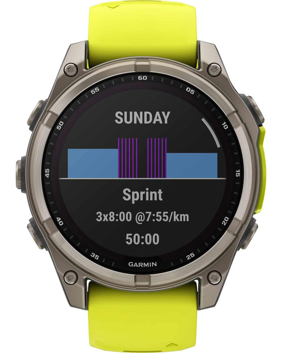 GARMIN Fenix 8 47mm Solar Sapphire Titanium with Amp Yellow Silicone Band (προπαρ.)