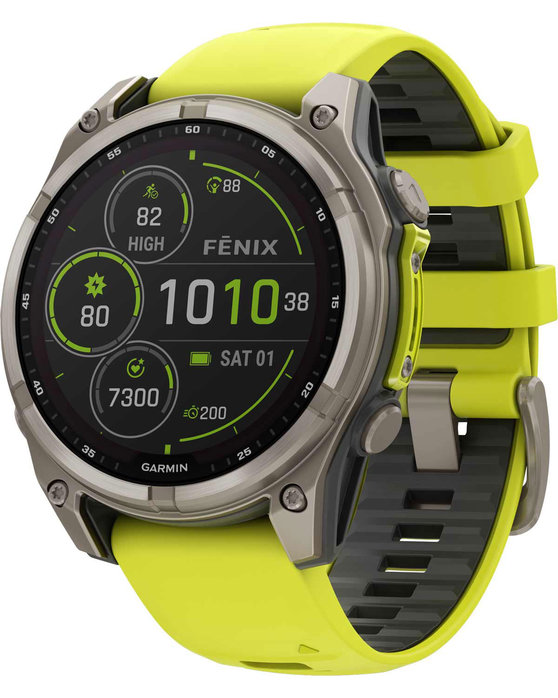 GARMIN Fenix 8 47mm Solar Sapphire Titanium with Amp Yellow Silicone Band (προπαρ.)