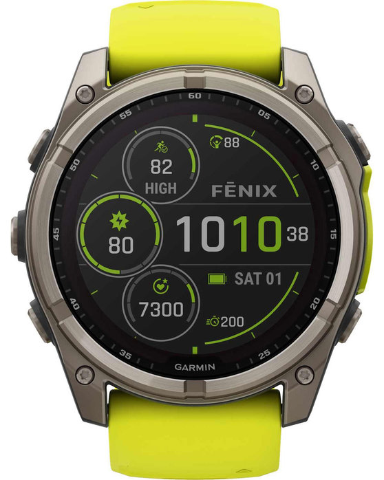 GARMIN Fenix 8 51mm Solar Sapphire Titanium with Amp Yellow Silicone Band (preorder)