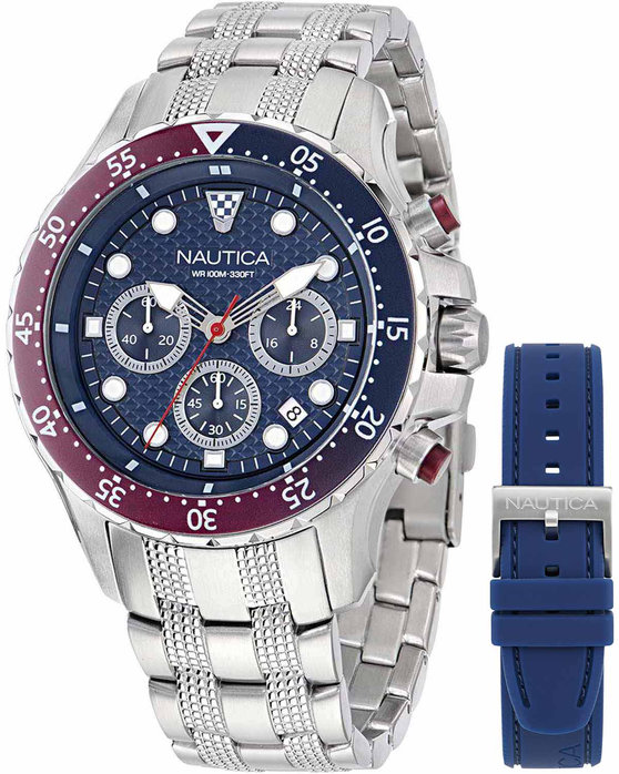 NAUTICA NST Chronograph Silver Stainless Steel Bracelet Gift Set