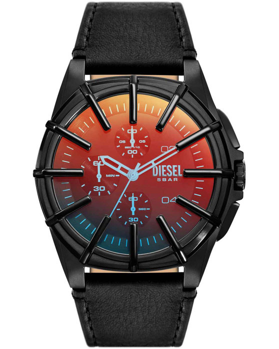 DIESEL Framed Chronograph Black Leather Strap