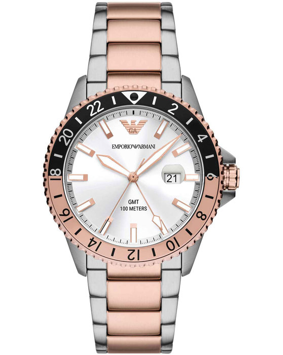 EMPORIO ARMANI Diver Dual Time Two Tone Stainless Steel Bracelet