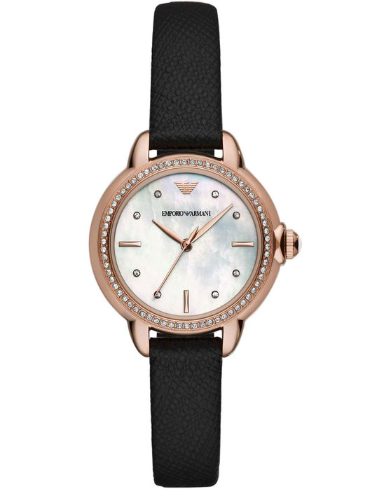 EMPORIO ARMANI Mia Crystals Black Leather Strap