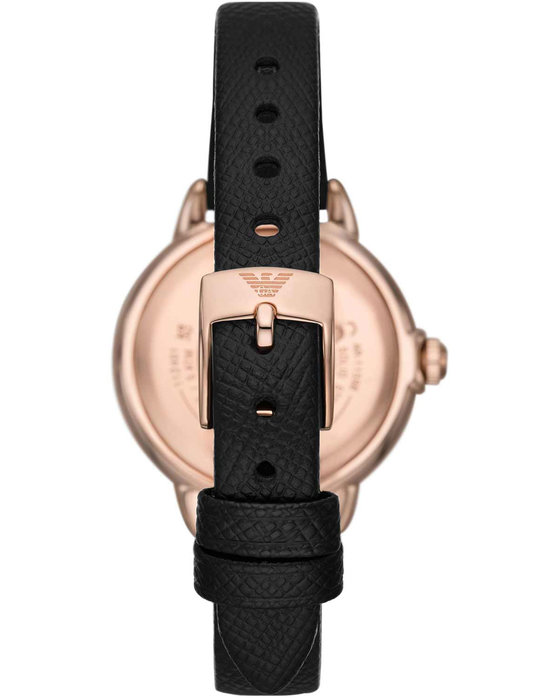 EMPORIO ARMANI Mia Crystals Black Leather Strap