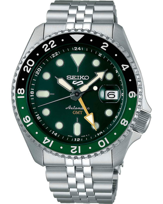 SEIKO 5 Sports SKX GMT Automatic Dual Time Silver Stainless Steel Bracelet