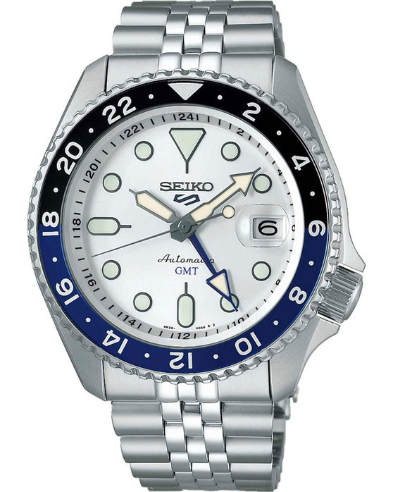 SEIKO 5 Sports SKX GMT Automatic Dual Time Silver Stainless Steel Bracelet