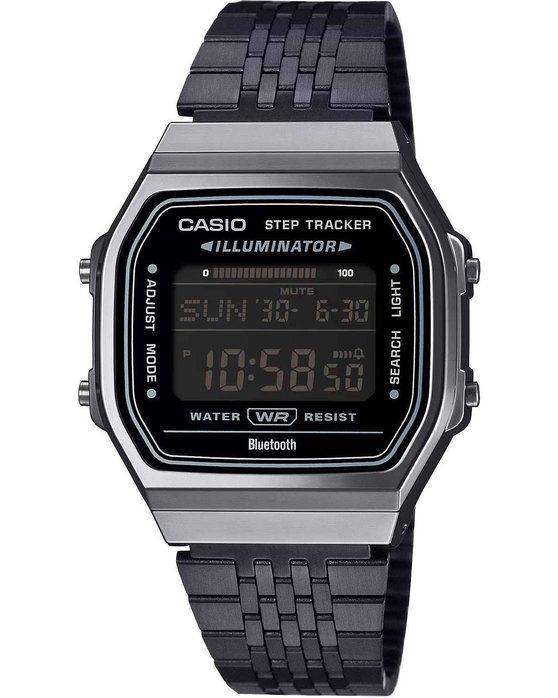 CASIO Vintage Dual Time Chronograph Black Stainless Steel Bracelet