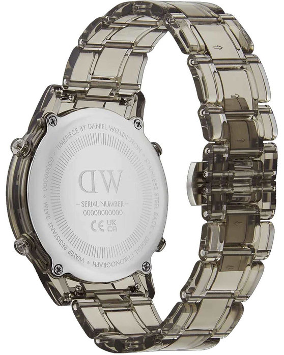 DANIEL WELLINGTON Retro Digital Dual Time Chronograph Light Grey Bio-based Plastic Strap 36 mm