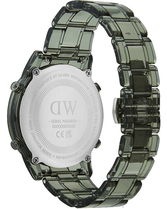 DANIEL WELLINGTON Retro Digital Dual Time Chronograph Dark Green Bio-based Plastic Strap 36 mm