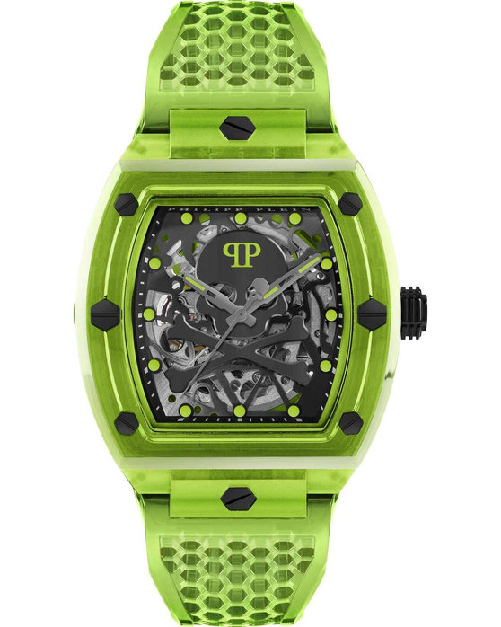 PHILIPP PLEIN The Skeleton Crystal Automatic Green Silicone Strap