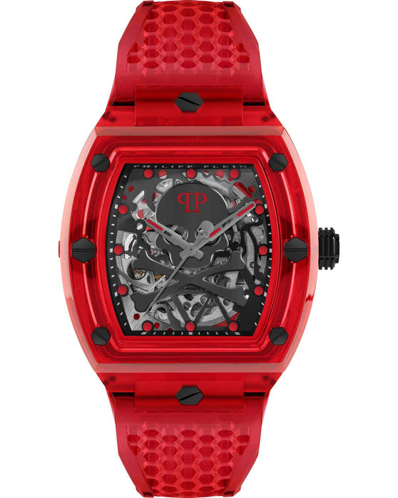 PHILIPP PLEIN The Skeleton Crystal Automatic Red Silicone Strap