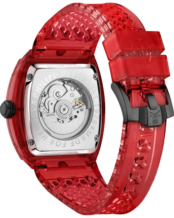 PHILIPP PLEIN The Skeleton Crystal Automatic Red Silicone Strap