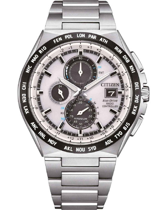 CITIZEN Eco-Drive RadioControlled Dual Time Chronograph Silver Titanium Steel Bracelet