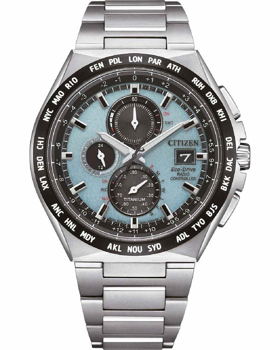 CITIZEN Eco-Drive RadioControlled Dual Time Chronograph Silver Titanium Steel Bracelet