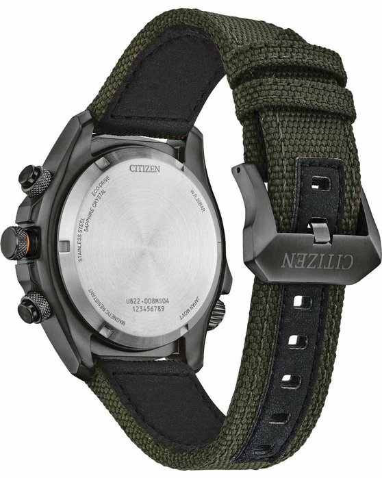 CITIZEN Promaster Land Eco Drive Dual Time Chronograph Green Cordura Fabric Strap