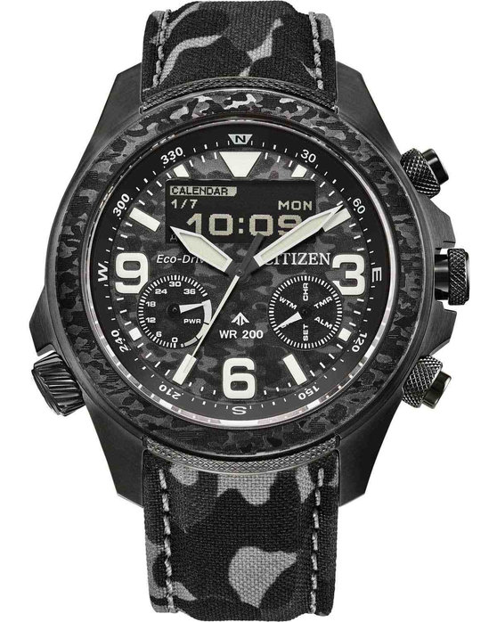 CITIZEN Promaster Land Eco Drive Dual Time Chronograph Black Stainless Steel Bracelet Limited Edition Gift Set