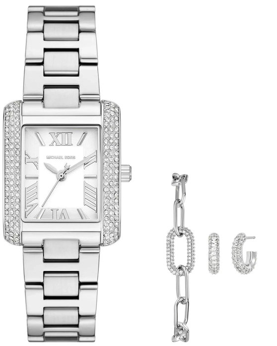 MICHAEL KORS Emery Crystals Silver Stainless Steel Bracelet Gift Set