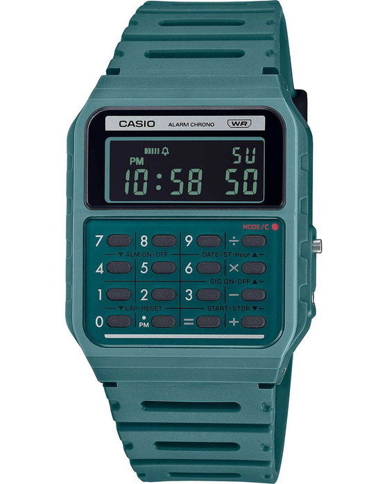 CASIO Vintage Mini Calculator Dual Time Chronograph Turquoise Bio-Resin Strap