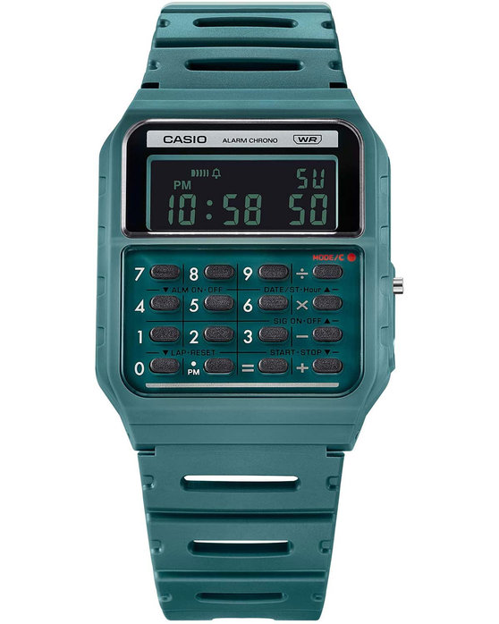 CASIO Vintage Mini Calculator Dual Time Chronograph Turquoise Bio-Resin Strap