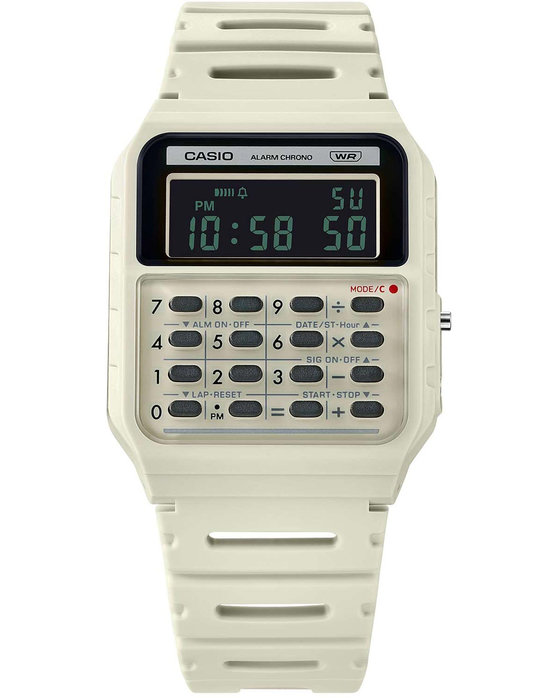 CASIO Vintage Mini Calculator Dual Time Chronograph White Bio-Resin Strap