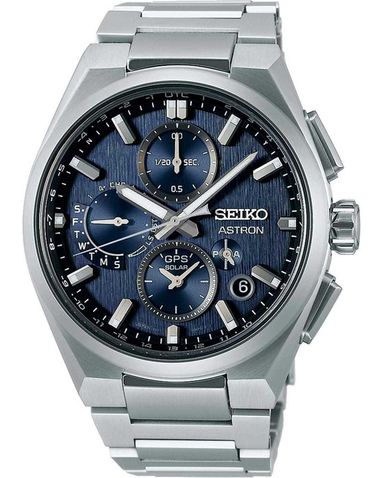 SEIKO Astron 5X GPS Solar 2024 Dual Time Chronograph Silver Titanium Bracelet