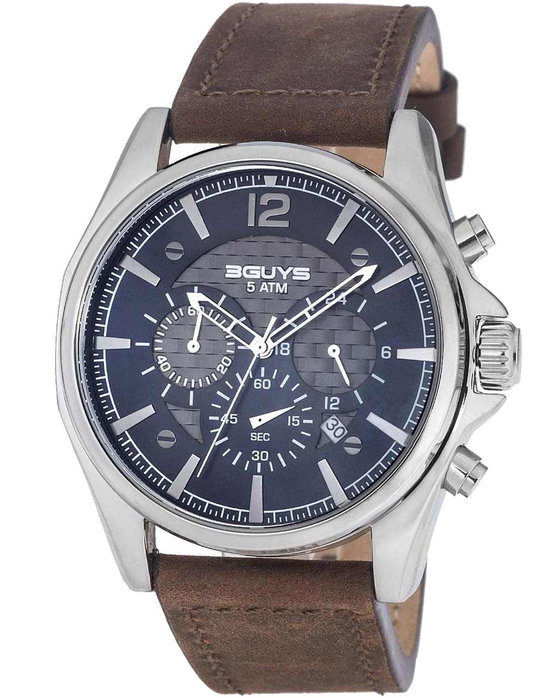 3GUYS Chronograph Brown Leather Strap