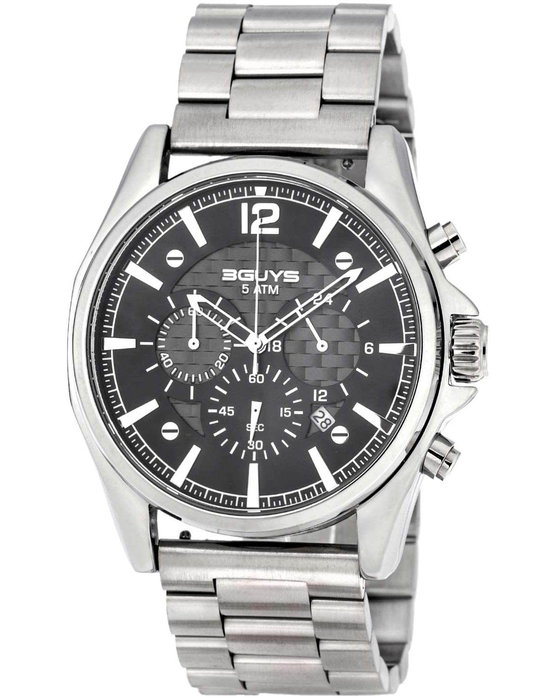 3GUYS Chronograph Silver Stainless Steel Bracelet