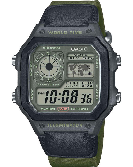 CASIO Collection Standard Dual Time Chronograph Green Synthetic Strap