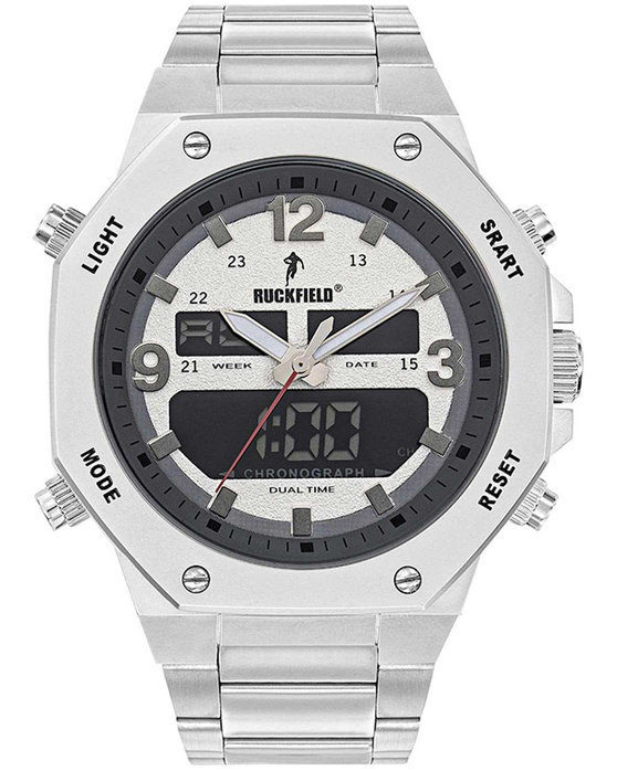 RUCKFIELD Dual Time Chronograph Silver Stainless Steel Bracelet