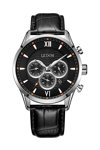 LEDOM Aviator Dual Time Black Leather Strap