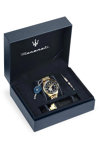 MASERATI Sfida Crystals Automatic Gold Stainless Steel Bracelet Gift Set